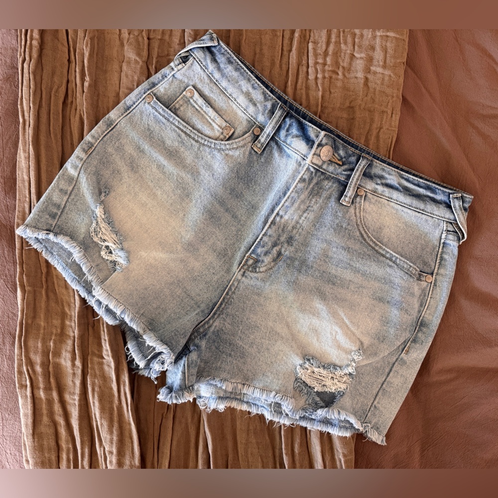 Classic Blue Frayed Hem Jean Shorts